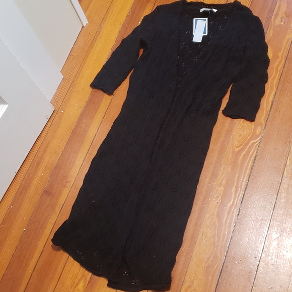 WD.NY Sweaters - NWT WD.NY 3/4 sleeve crocheted black sweater size XS